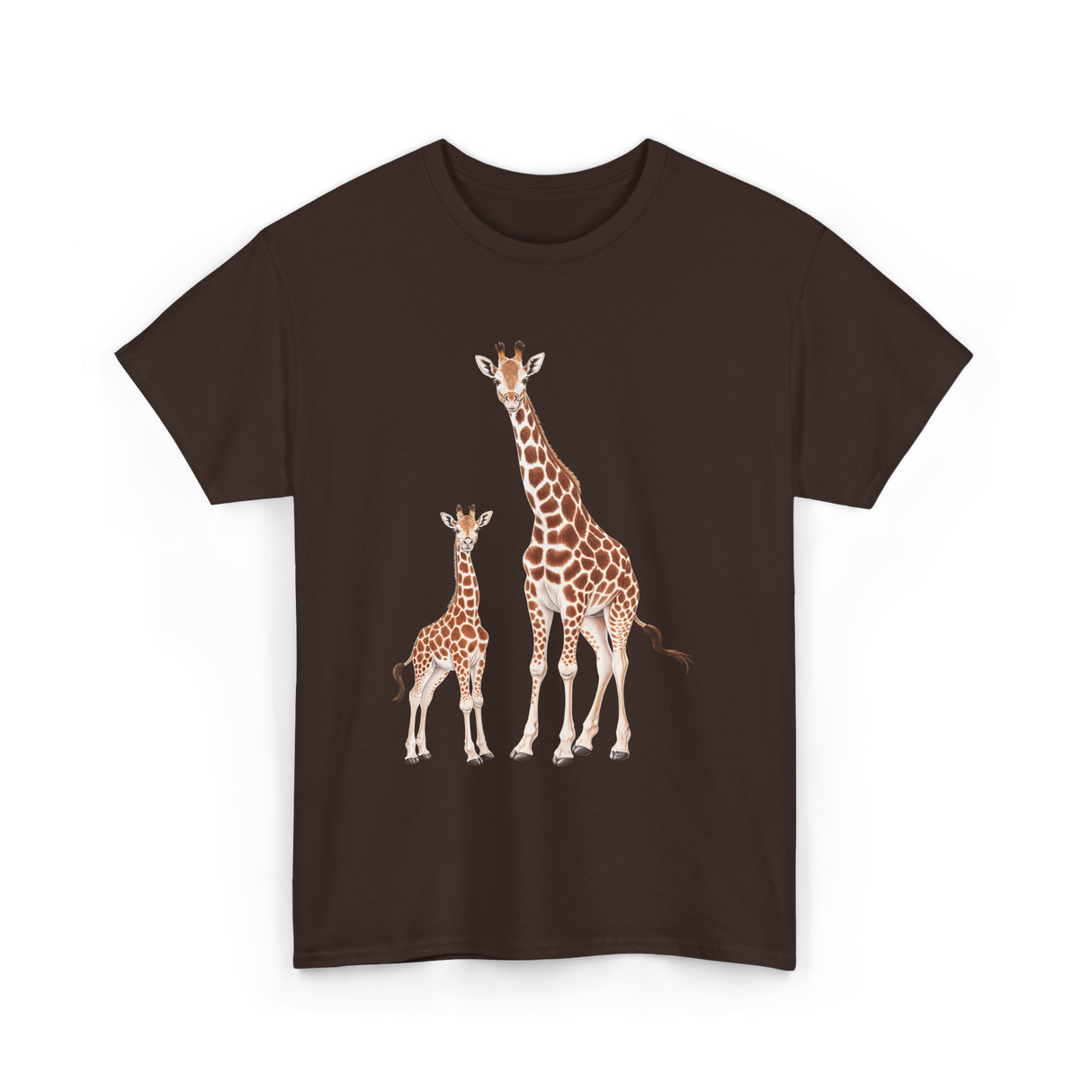 Mama Baby Giraffe Wildlife T-Shirt - Dark Chocolate