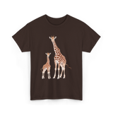 Mama Baby Giraffe Wildlife T-Shirt - Dark Chocolate