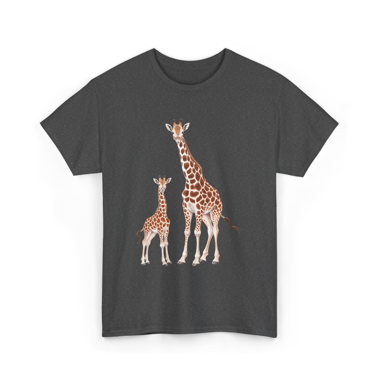 Mama Baby Giraffe Wildlife T-Shirt - Dark Heather