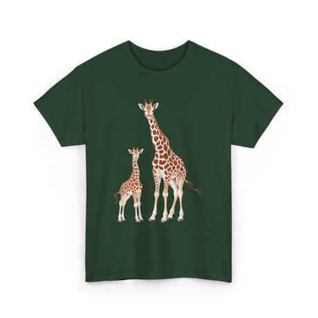 Mama Baby Giraffe Wildlife T-Shirt - Forest Green