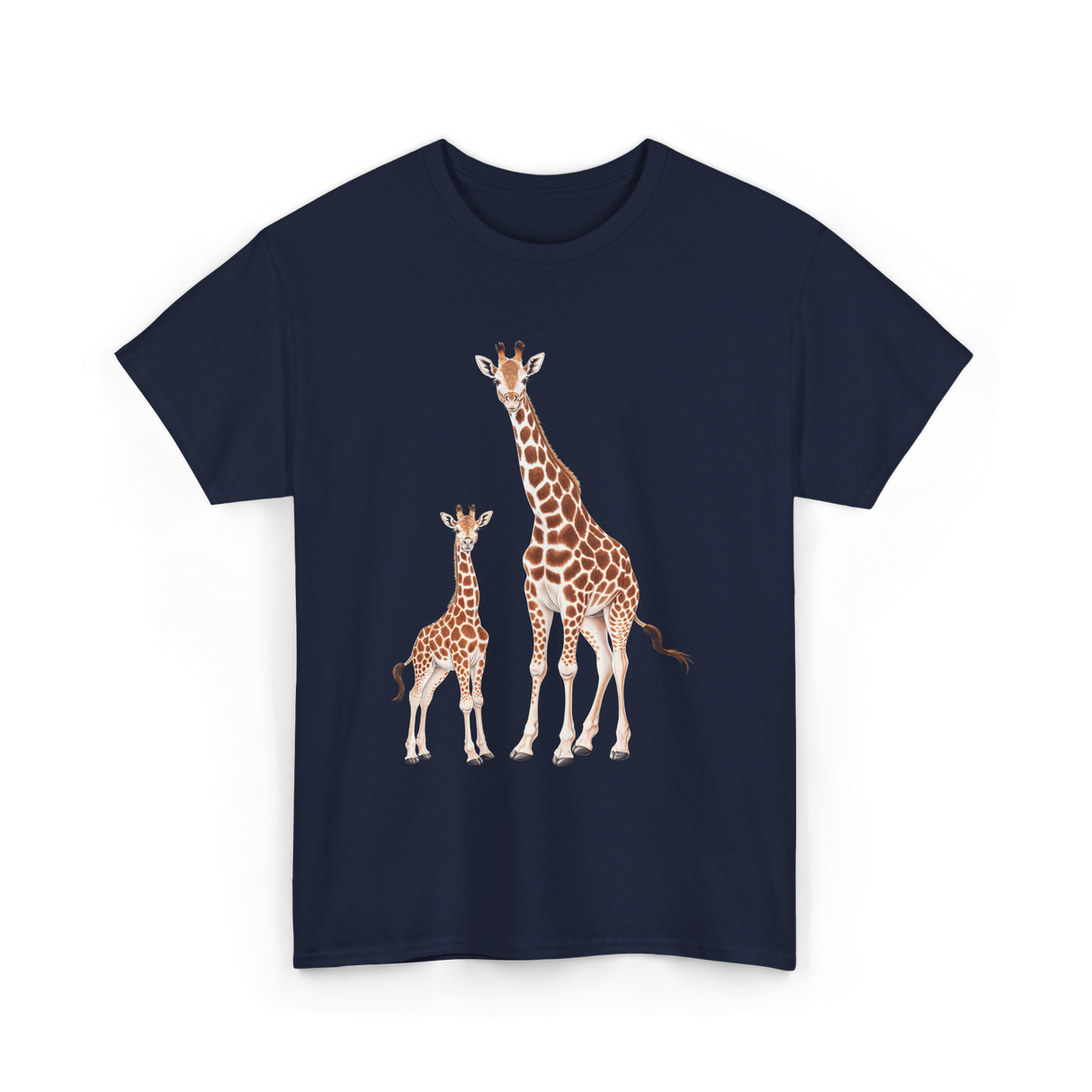 Mama Baby Giraffe Wildlife T-Shirt - Navy