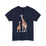 Mama Baby Giraffe Wildlife T-Shirt - Navy