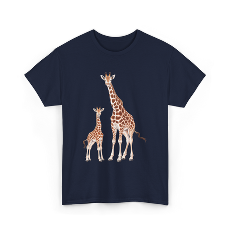 Mama Baby Giraffe Wildlife T-Shirt - Navy