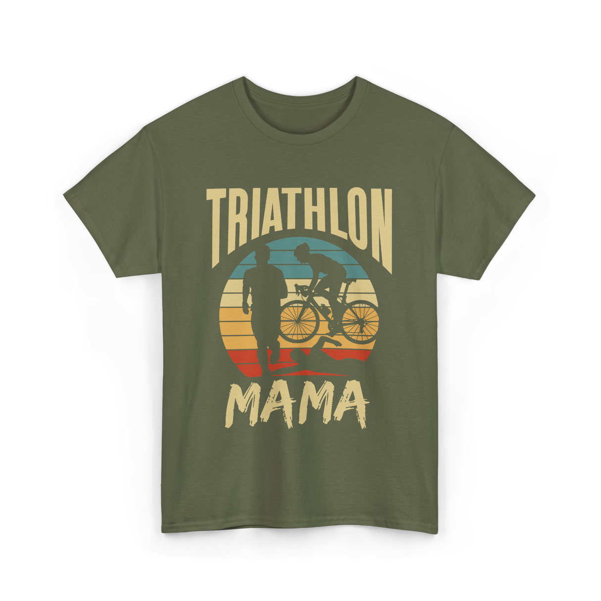 Mama Biker Triathlon Mom T-Shirt - Military Green