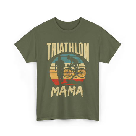 Mama Biker Triathlon Mom T-Shirt - Military Green