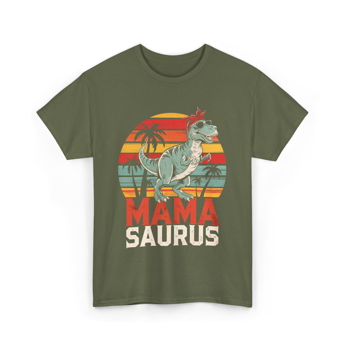 Mama Saurus Dinosaur T-Shirt - Military Green