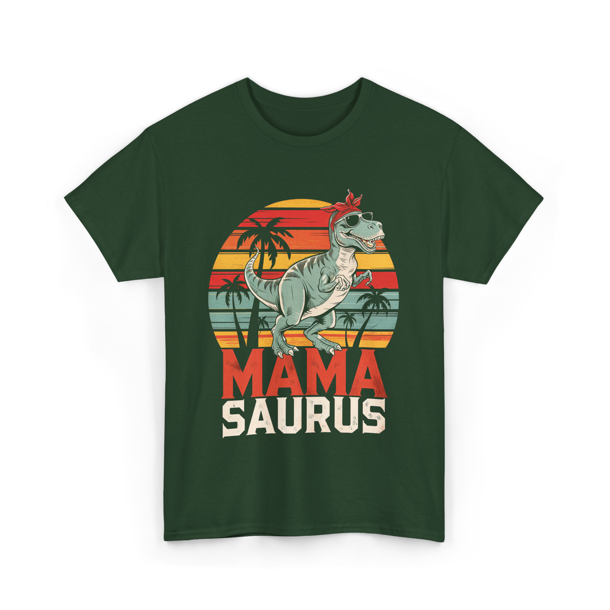 Mama Saurus Dinosaur T-Shirt - Forest Green