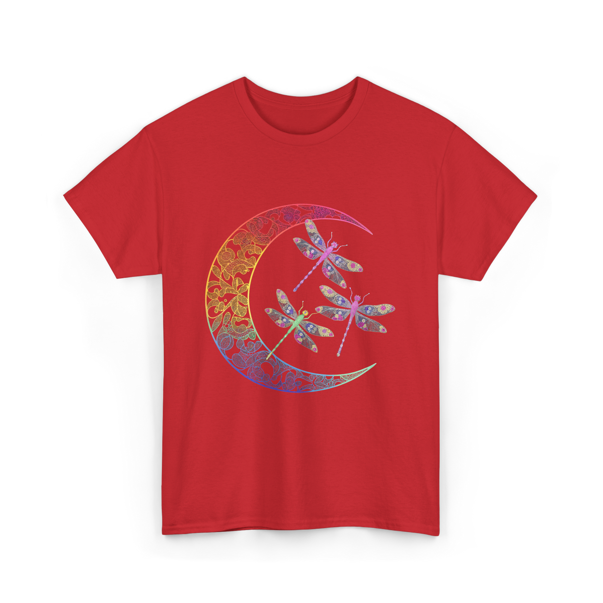 Mandala Dragonfly Moon Dragonflies T-Shirt - Red