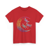 Mandala Dragonfly Moon Dragonflies T-Shirt - Red