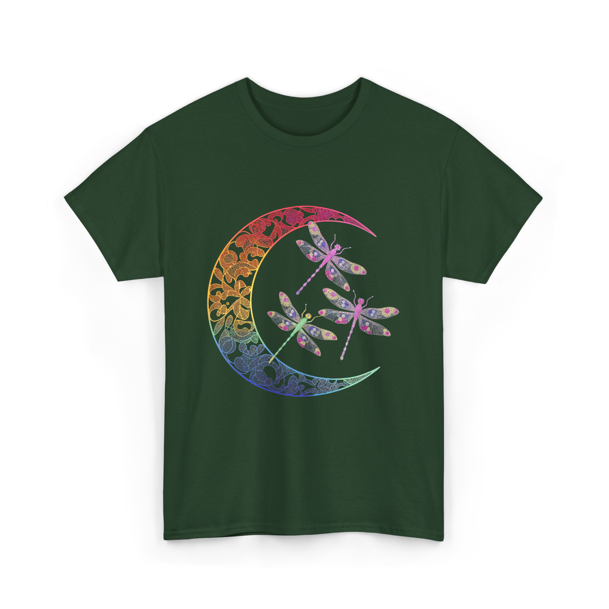 Mandala Dragonfly Moon Dragonflies T-Shirt - Forest Green