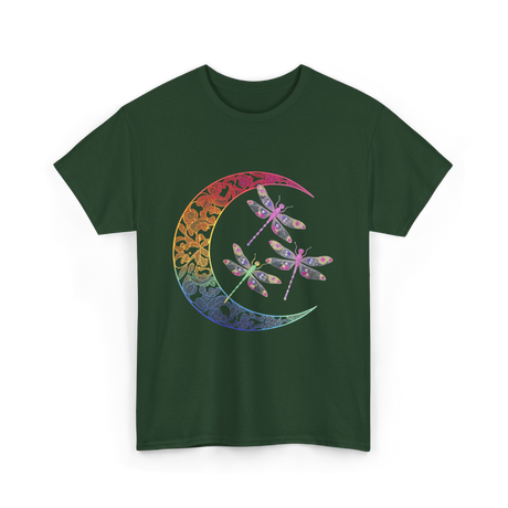 Mandala Dragonfly Moon Dragonflies T-Shirt - Forest Green