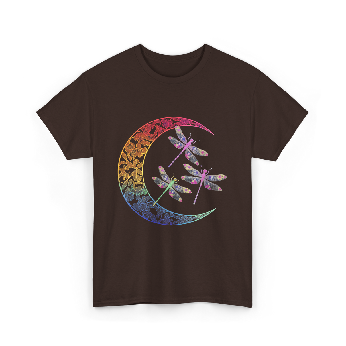 Mandala Dragonfly Moon Dragonflies T-Shirt - Dark Chocolate