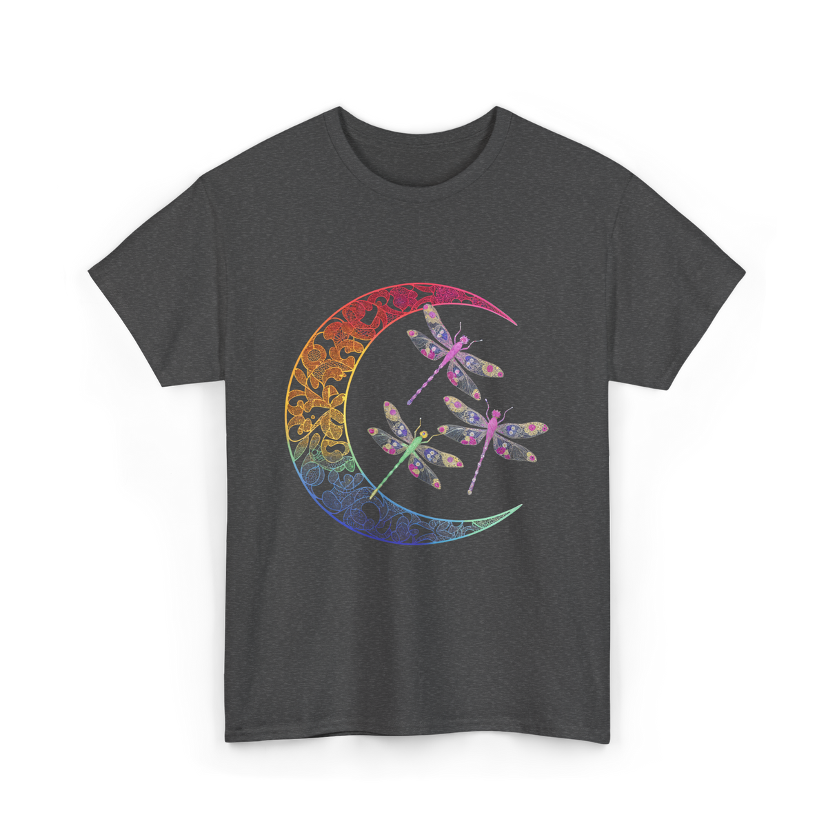 Mandala Dragonfly Moon Dragonflies T-Shirt - Dark Heather