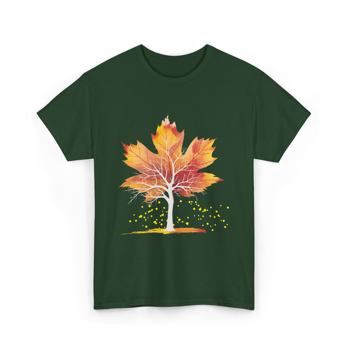 Maple Leaf Autumn Tree Fall T-Shirt - Forest Green