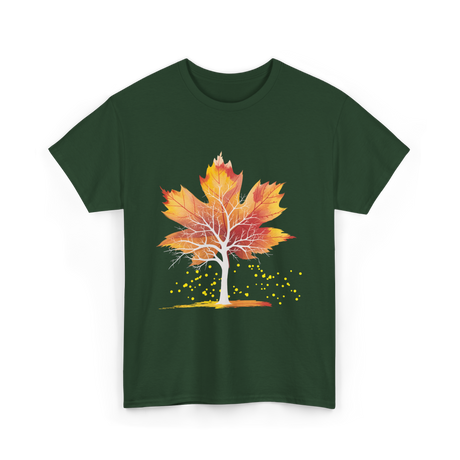 Maple Leaf Autumn Tree Fall T-Shirt - Forest Green