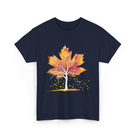 Maple Leaf Autumn Tree Fall T-Shirt - Navy