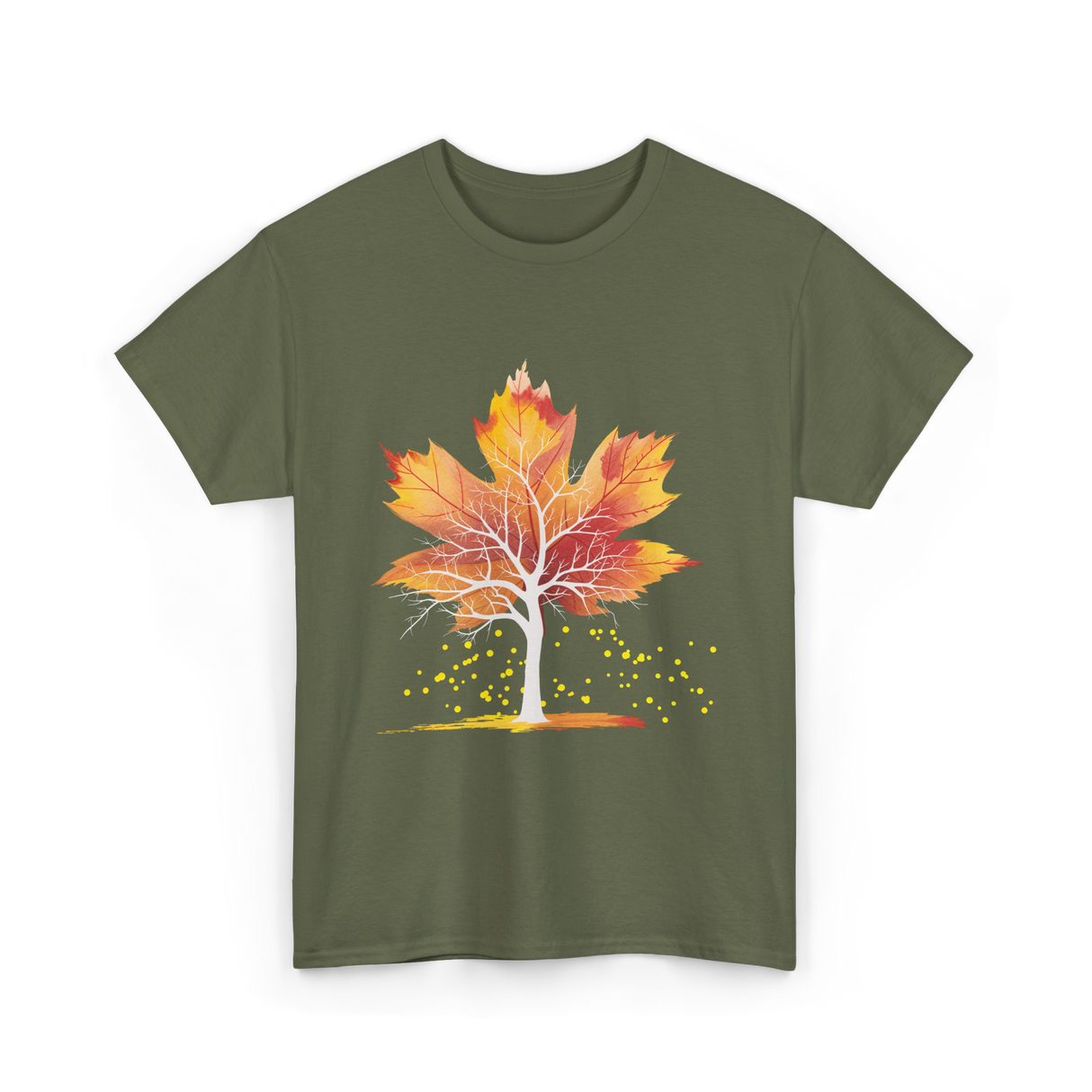 Maple Leaf Autumn Tree Fall T-Shirt - Military Green