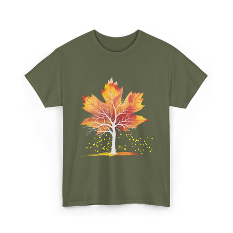 Maple Leaf Autumn Tree Fall T-Shirt - Military Green