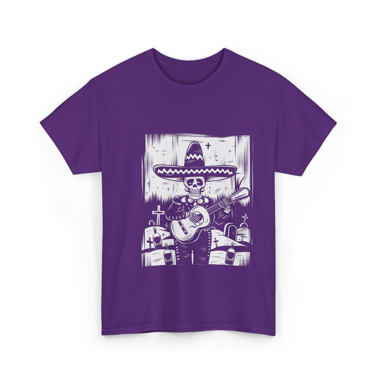 Mariachi Skeleton Dia De Los Muertos T-Shirt - Purple