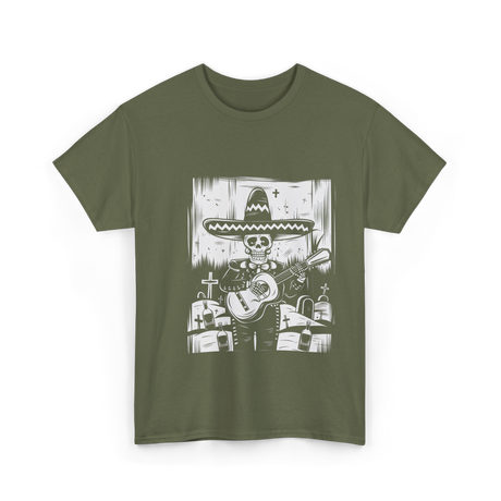 Mariachi Skeleton Dia De Los Muertos T-Shirt - Military Green