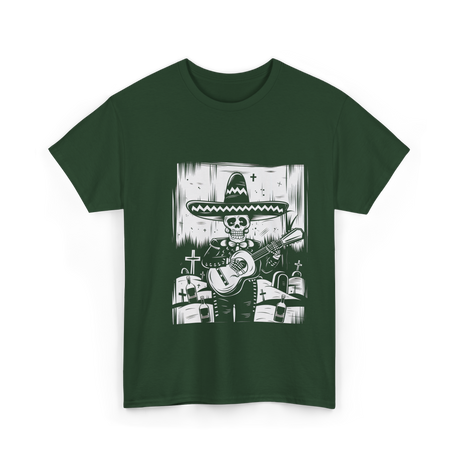 Mariachi Skeleton Dia De Los Muertos T-Shirt - Forest Green