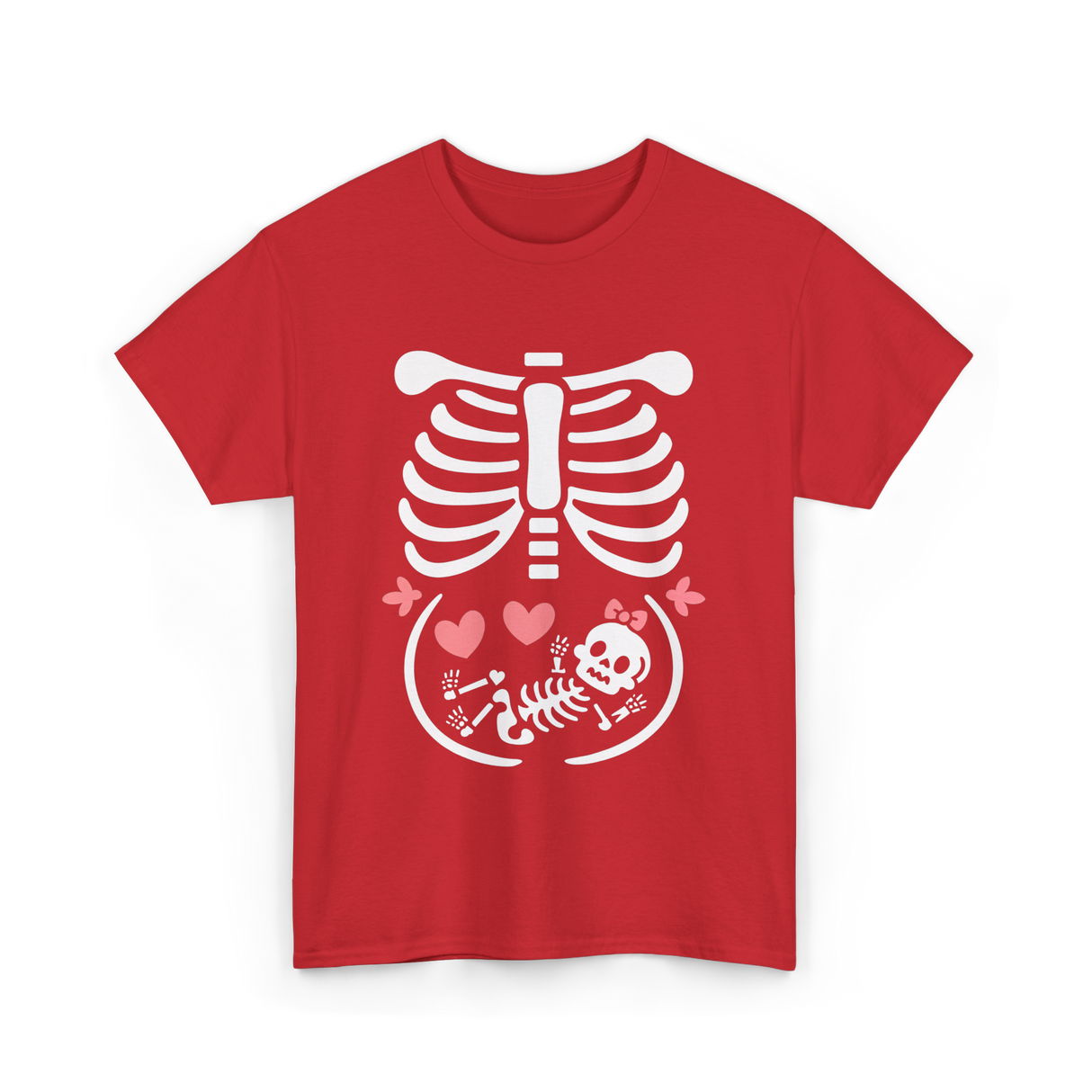 Maternity Skeleton Baby Halloween Skeleton T-Shirt - Red