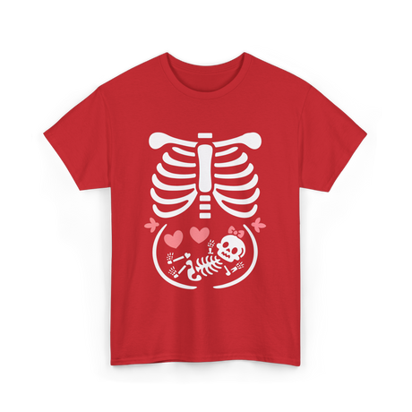 Maternity Skeleton Baby Halloween Skeleton T-Shirt - Red