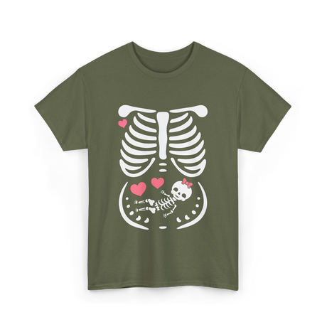 Maternity Skeleton Baby Love Pregnancy T-Shirt - Military Green