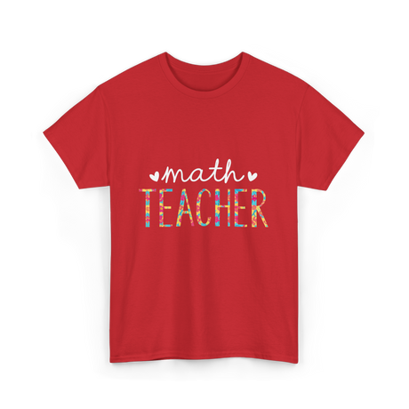 Math Teacher Floral Teacher T-Shirt - Red