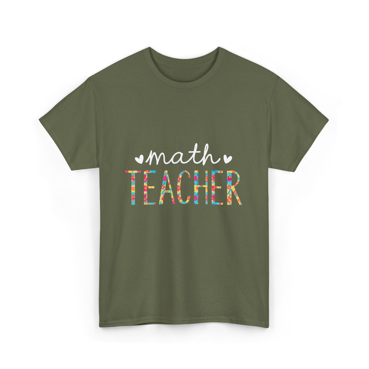 Math Teacher Floral Teacher T-Shirt - Military Green