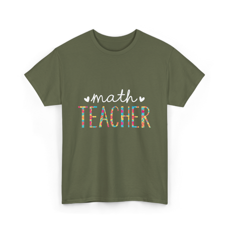 Math Teacher Floral Teacher T-Shirt - Military Green