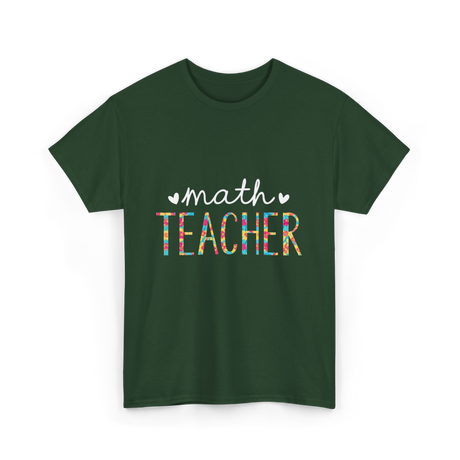 Math Teacher Floral Teacher T-Shirt - Forest Green