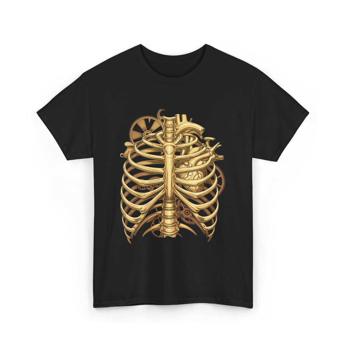 Mechanical Heart Rib Cage Anatomy T-Shirt - Black