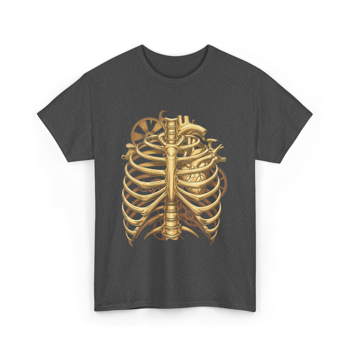 Mechanical Heart Rib Cage Anatomy T-Shirt - Dark Heather