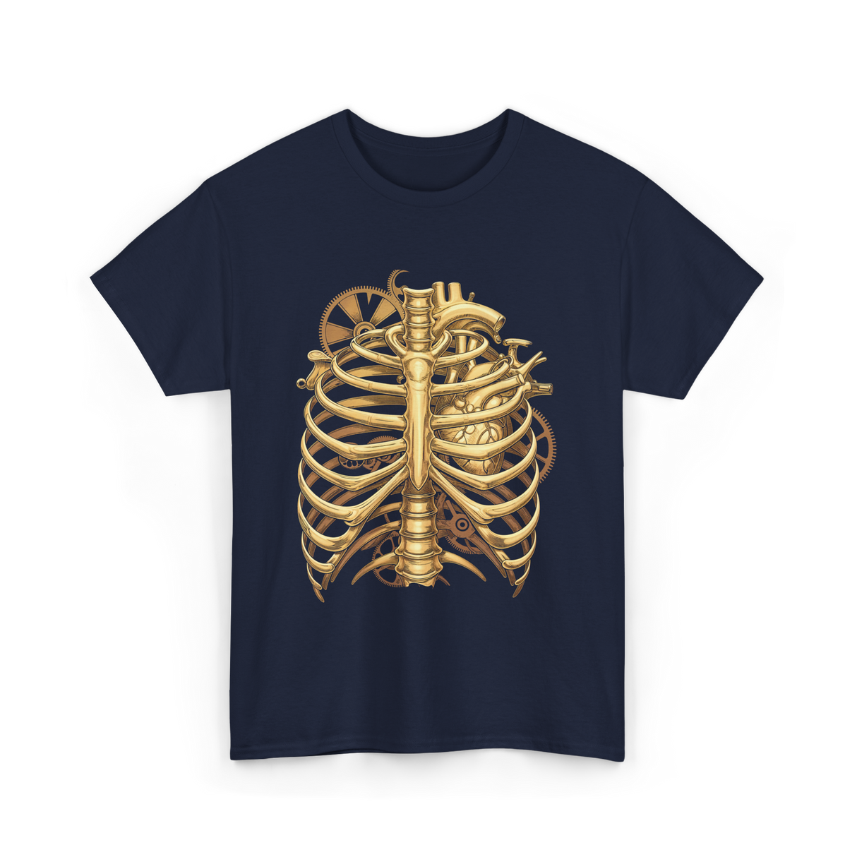 Mechanical Heart Rib Cage Anatomy T-Shirt - Navy