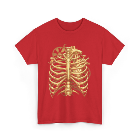 Mechanical Heart Rib Cage Anatomy T-Shirt - Red