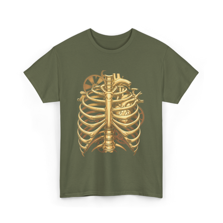 Mechanical Heart Rib Cage Anatomy T-Shirt - Military Green