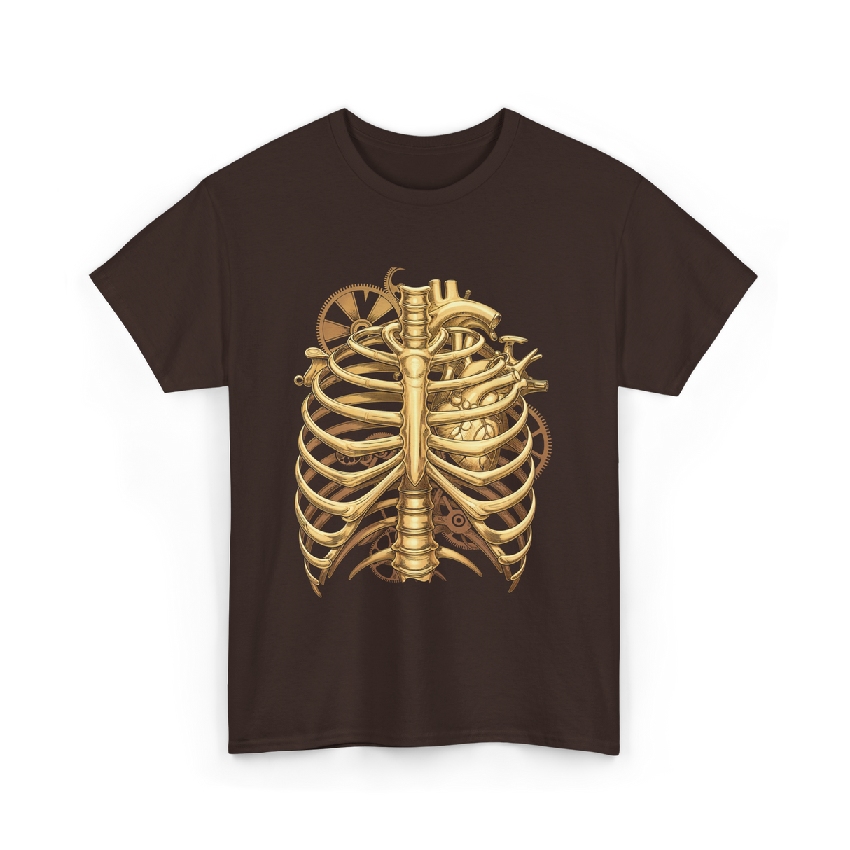 Mechanical Heart Rib Cage Anatomy T-Shirt - Dark Chocolate