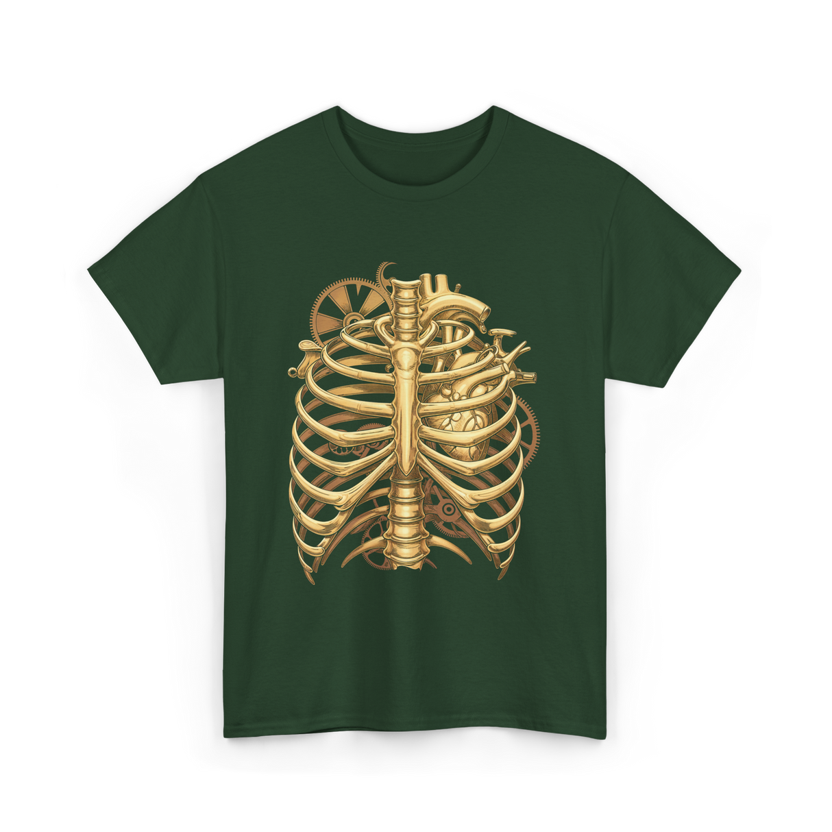 Mechanical Heart Rib Cage Anatomy T-Shirt - Forest Green