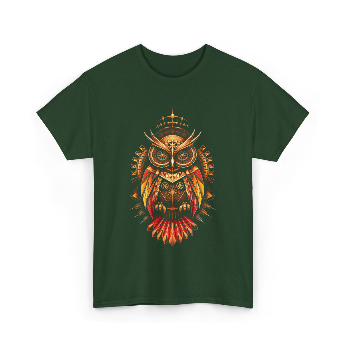 Mechanical Steampunk Owl Art T-Shirt - Forest Green