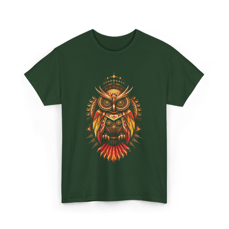 Mechanical Steampunk Owl Art T-Shirt - Forest Green