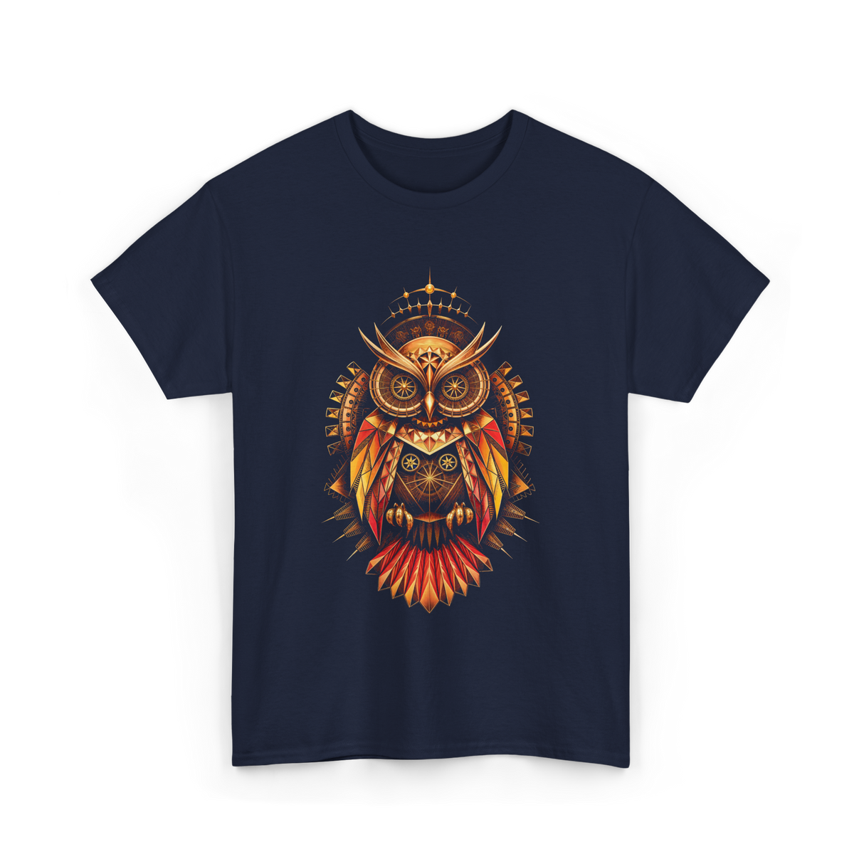 Mechanical Steampunk Owl Art T-Shirt - Navy