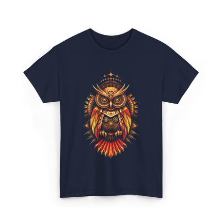 Mechanical Steampunk Owl Art T-Shirt - Navy