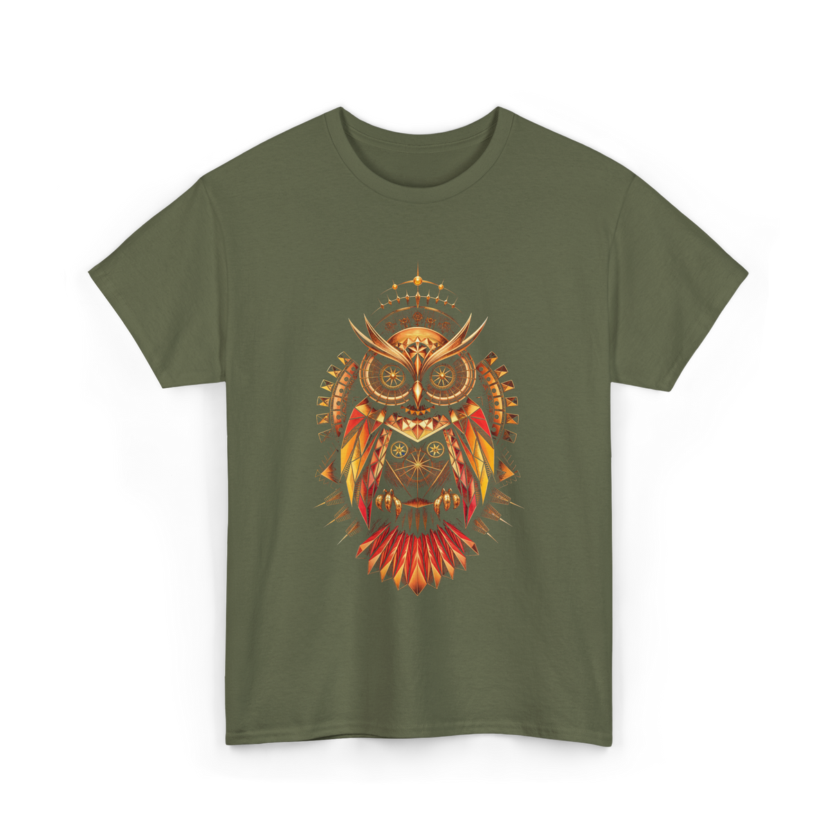 Mechanical Steampunk Owl Art T-Shirt - Military Green