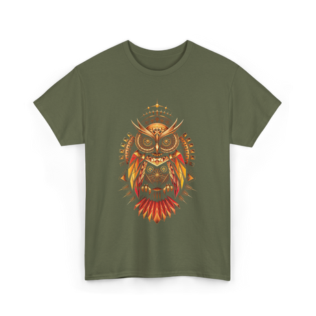 Mechanical Steampunk Owl Art T-Shirt - Military Green