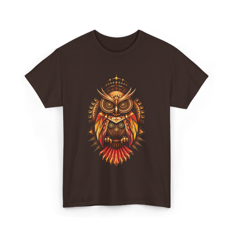 Mechanical Steampunk Owl Art T-Shirt - Dark Chocolate