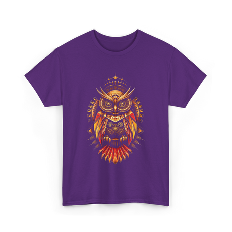 Mechanical Steampunk Owl Art T-Shirt - Purple