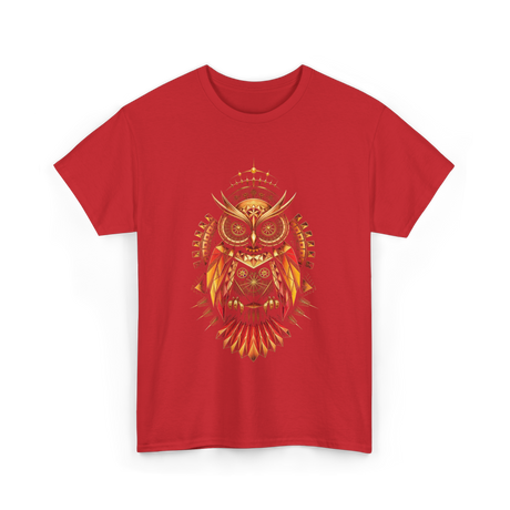 Mechanical Steampunk Owl Art T-Shirt - Red