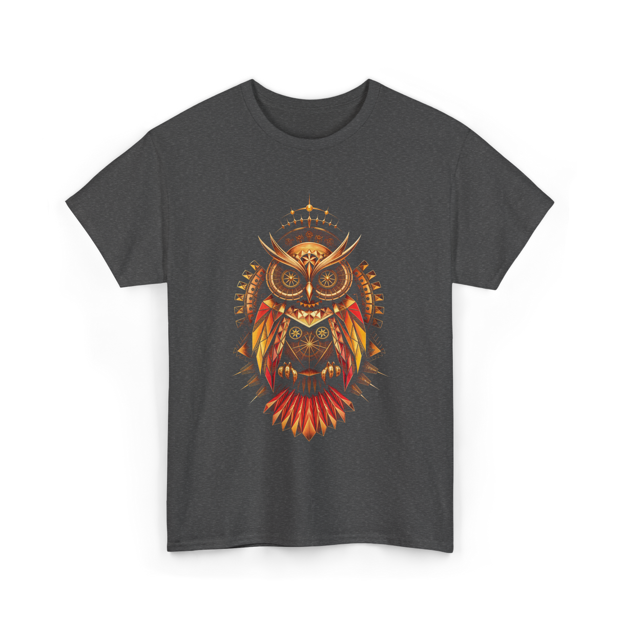 Mechanical Steampunk Owl Art T-Shirt - Dark Heather