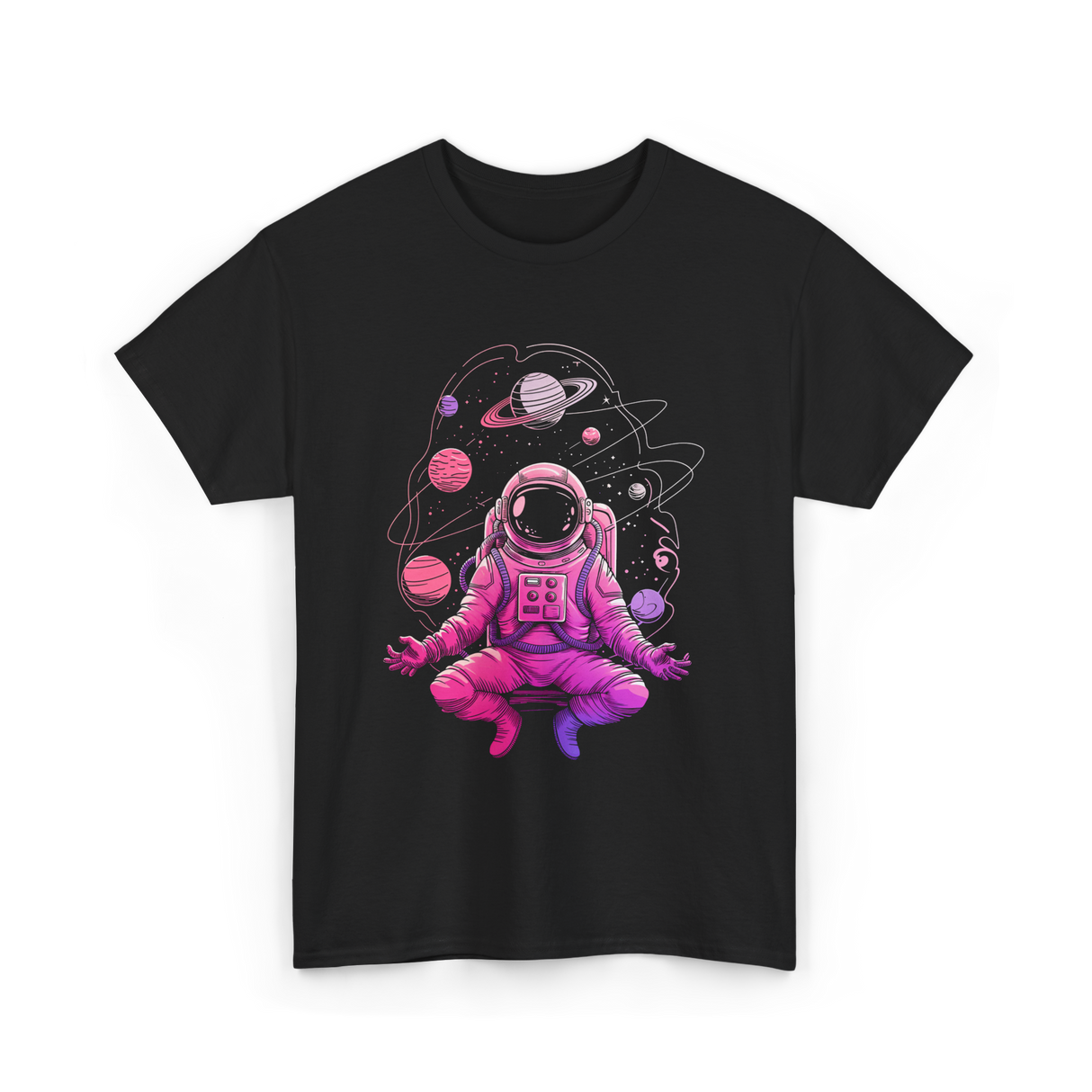 Meditative Astronaut Space Meditation T-Shirt - Black